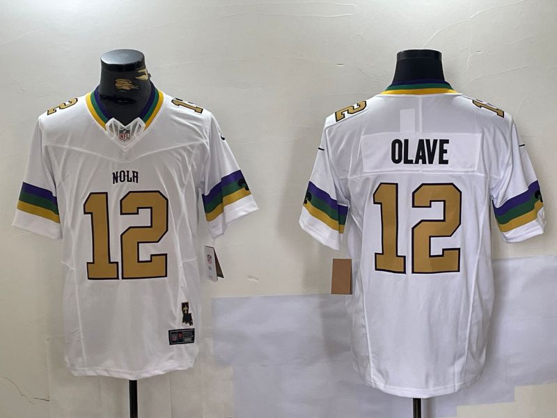 Men New Orleans Saints #12 Olave White Three generations 2024 Nike Vapor Limited NFL Jersey style 1